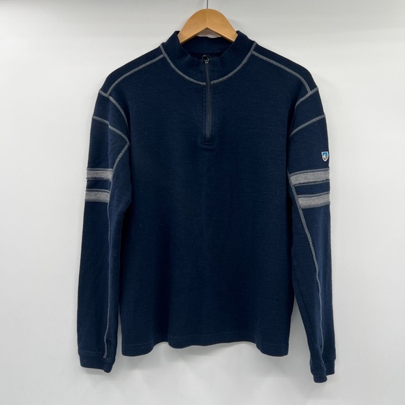 Kuhl Tops - Kuhl Womens Navy Blue Quarter Zip Pullover Thumbhole Stripe Sweater Large